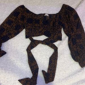 Orange and navy floral crop top